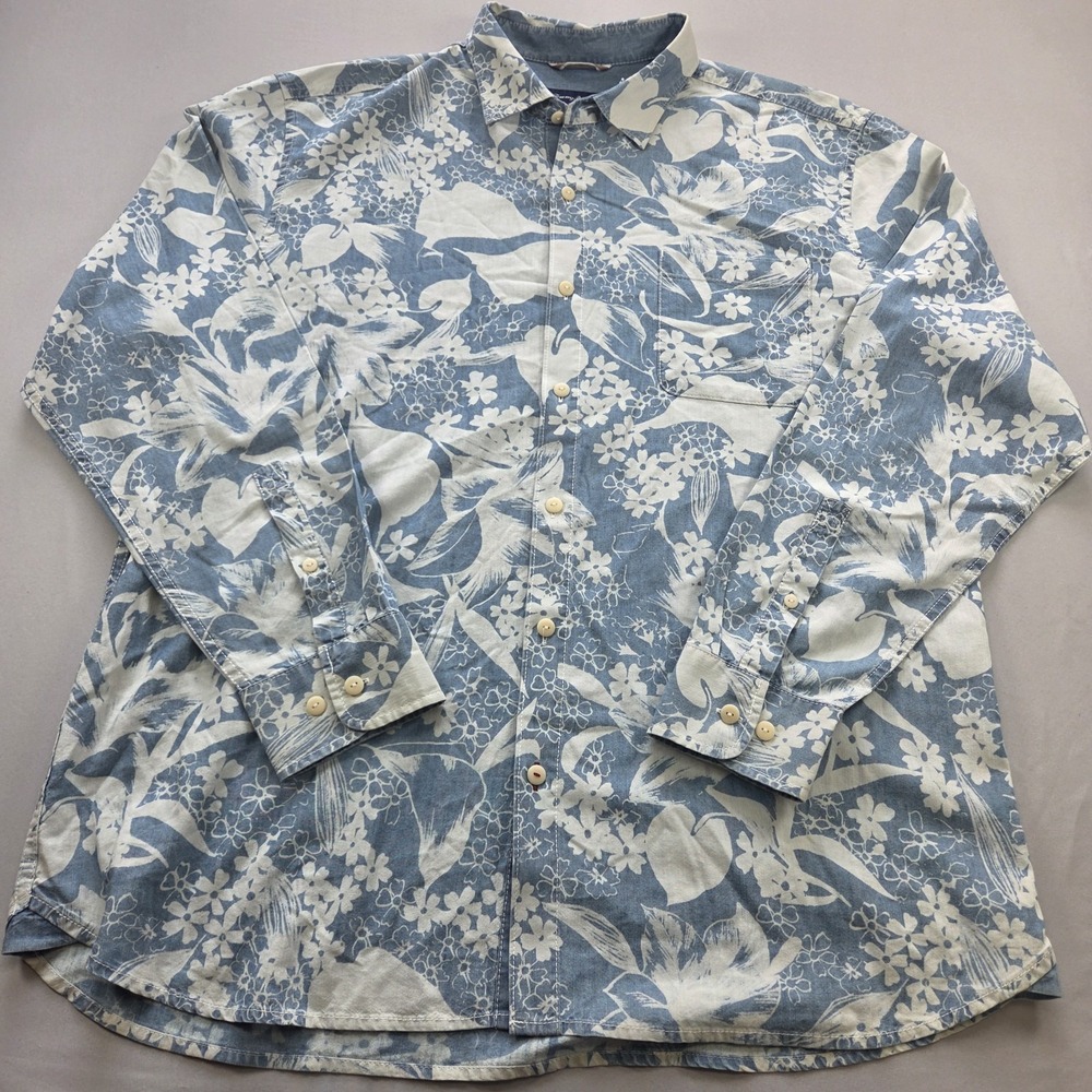 Tommy Bahama Shirt Mens XL Floral Reverse Print Long Sleeve Button Up Hawaii